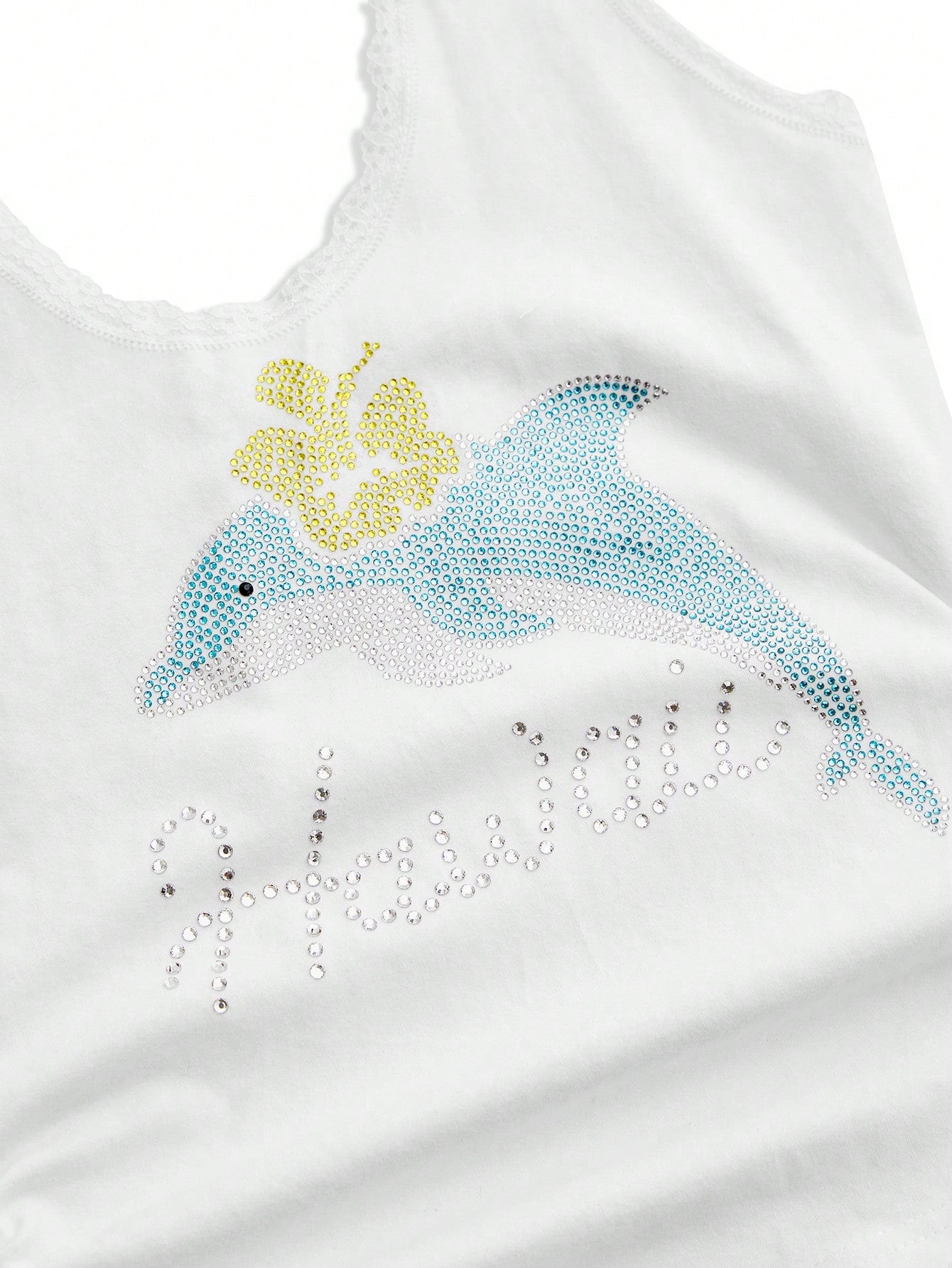 ROMWE Avant Y2K Casual Relaxed Cute Dolphin Graphic Rhinestone Embellished Tank Top For Women, Suitable For Island Vacation