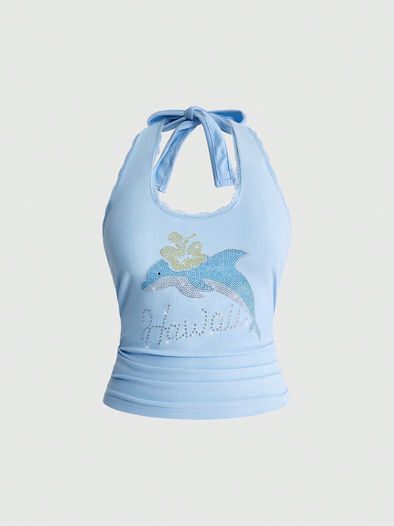 ROMWE Avant Y2K Casual Relaxed Cute Dolphin Graphic Rhinestone Embellished Tank Top For Women, Suitable For Island Vacation