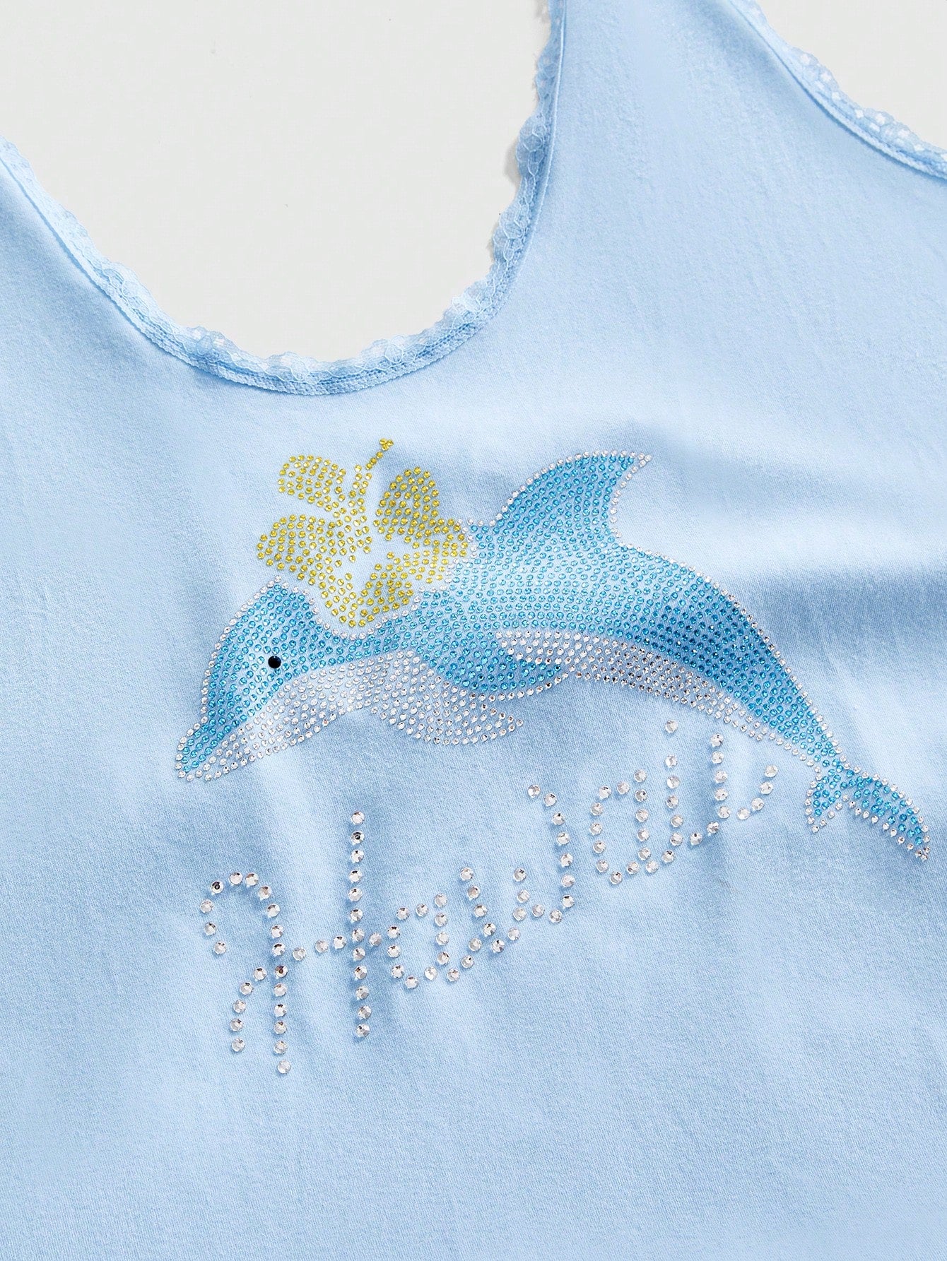 ROMWE Avant Y2K Casual Relaxed Cute Dolphin Graphic Rhinestone Embellished Tank Top For Women, Suitable For Island Vacation