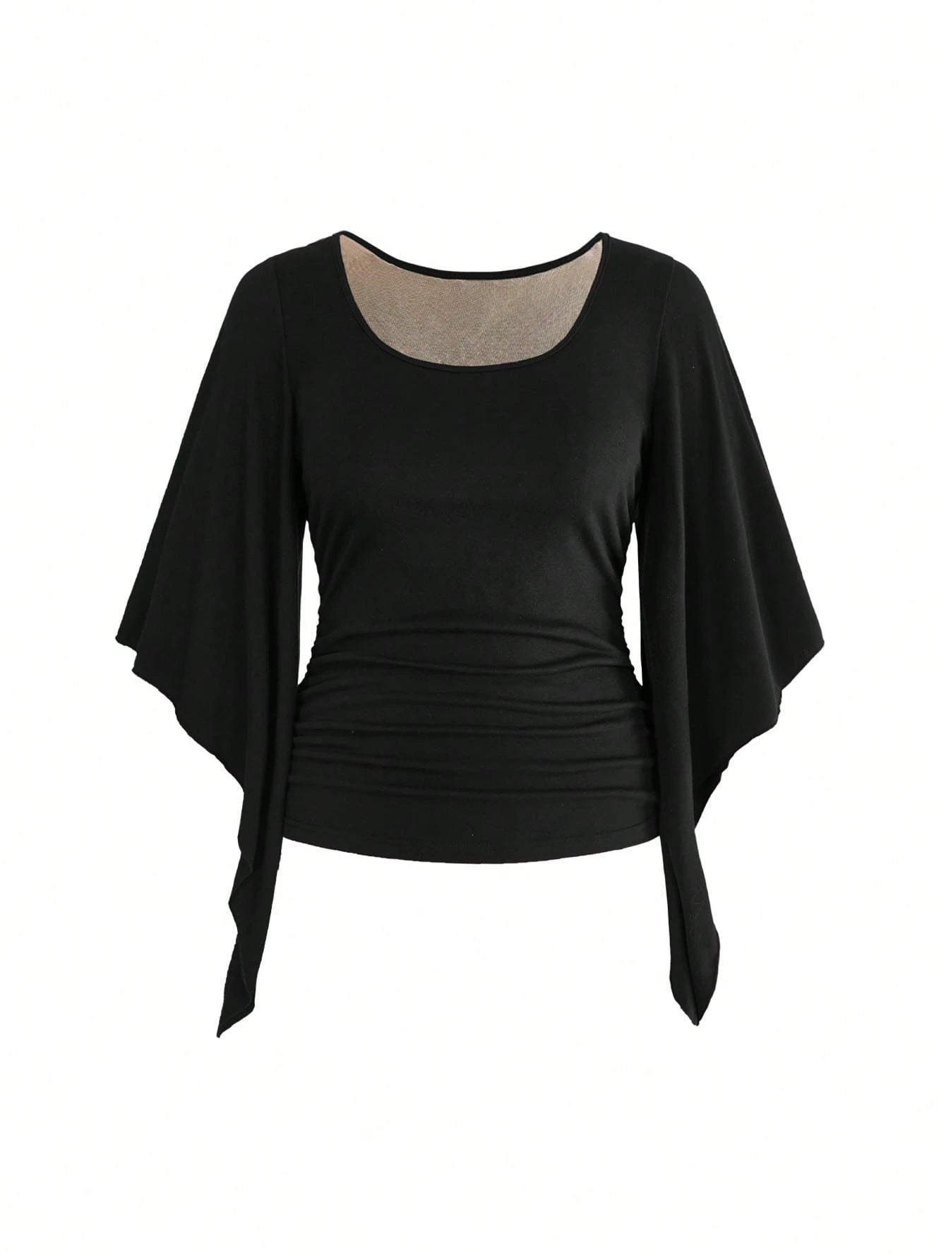 ROMWE Goth Vintage Waist-Cinching Flare Sleeve Comfortable Fabric Mysterious Butterfly Embroidered Mesh Sheer Plus Size T-Shirt