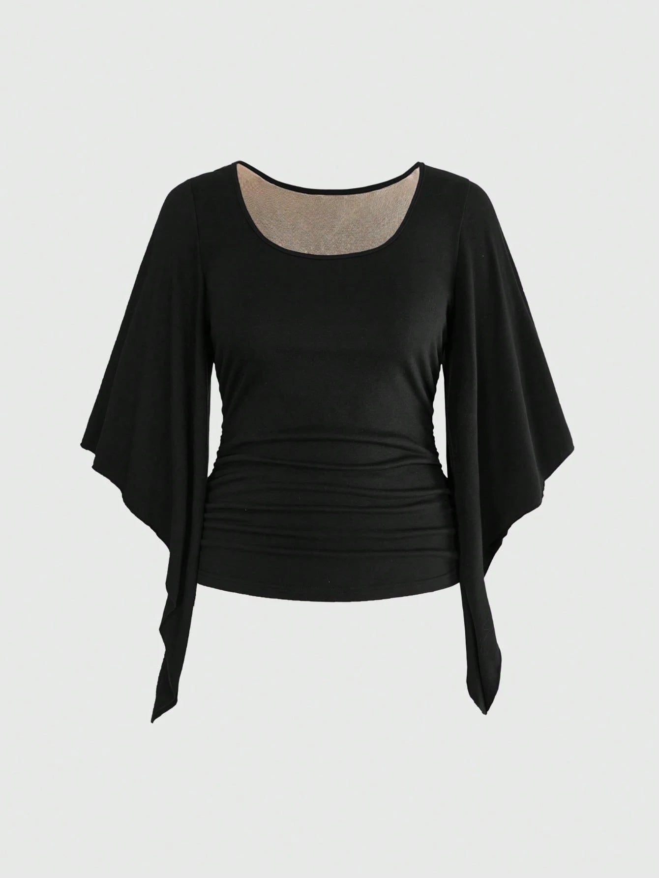 ROMWE Goth Vintage Waist-Cinching Flare Sleeve Comfortable Fabric Mysterious Butterfly Embroidered Mesh Sheer Plus Size T-Shirt