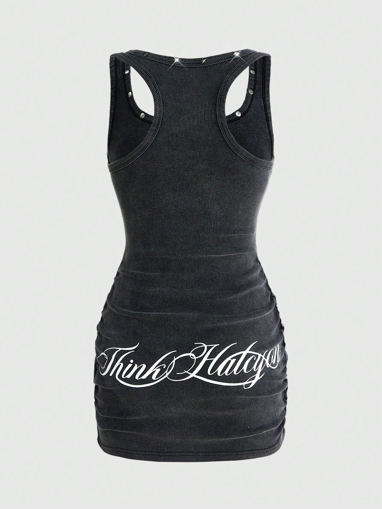 ROMWE Grunge Punk Women's Retro Baddie Unisex Streetwear Casual Star & Rivet Print Bodycon Mini Dress