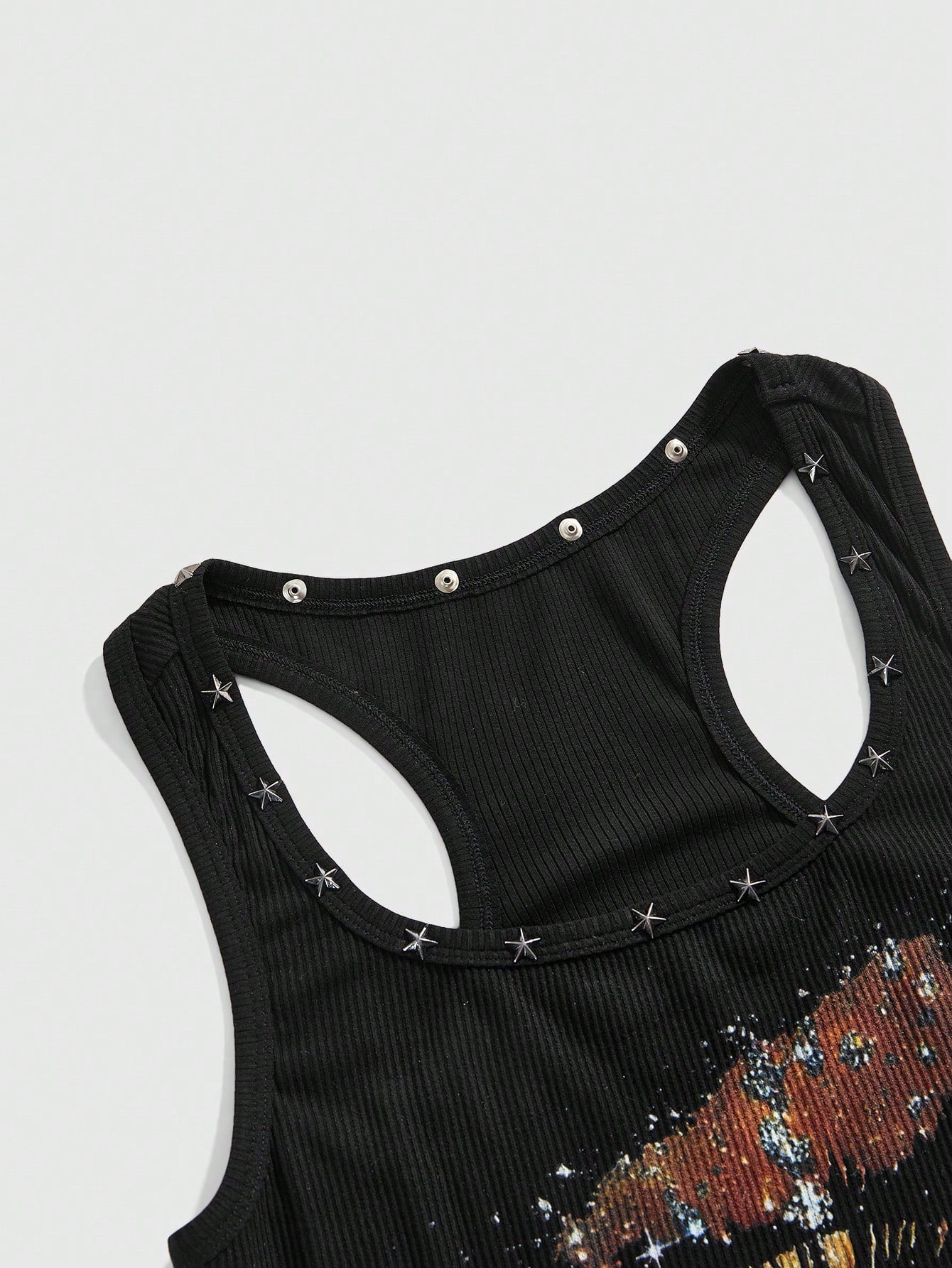 ROMWE Grunge Punk Women's Retro Baddie Unisex Streetwear Casual Star & Rivet Print Bodycon Mini Dress