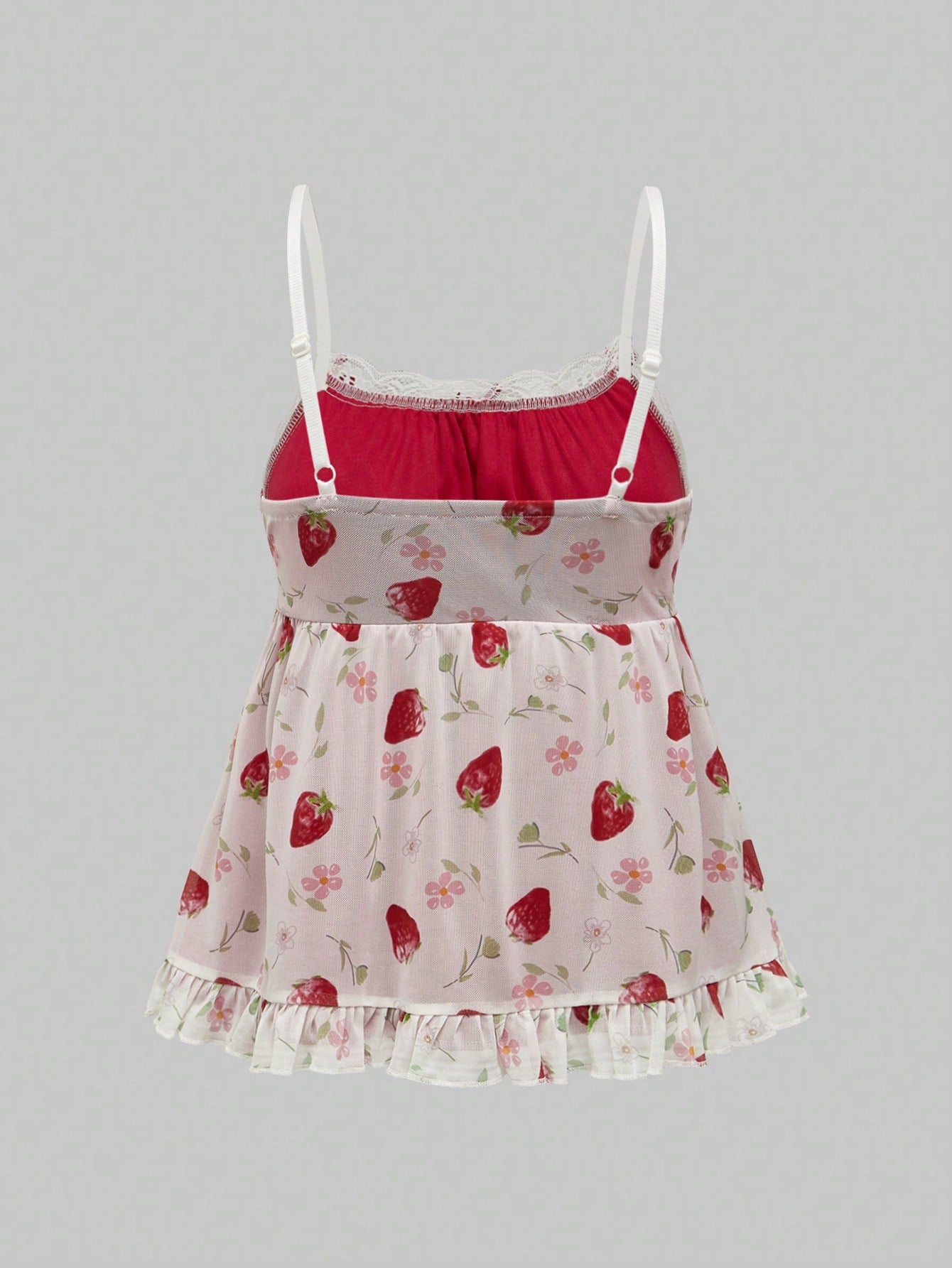 ROMWE Kawaii Plus Size Women's Strawberry Printed Simple Daily Wear Babydoll Cami Top, School, For Summer