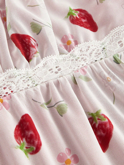 ROMWE Kawaii Plus Size Women's Strawberry Printed Simple Daily Wear Babydoll Cami Top, School, For Summer