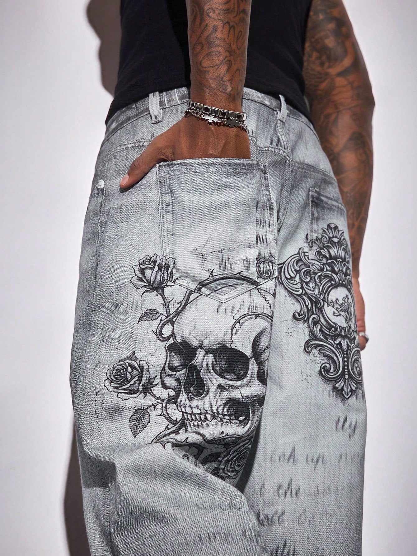 ROMWE MEN Casual Men's Plus Size Gothic Style Fashion Jeans