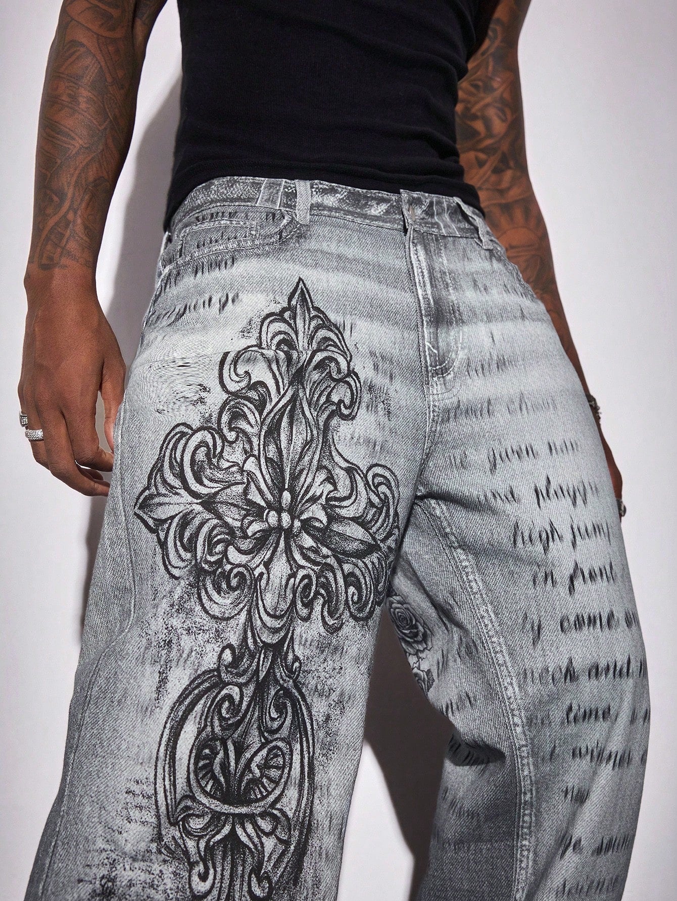 ROMWE MEN Casual Men's Plus Size Gothic Style Fashion Jeans
