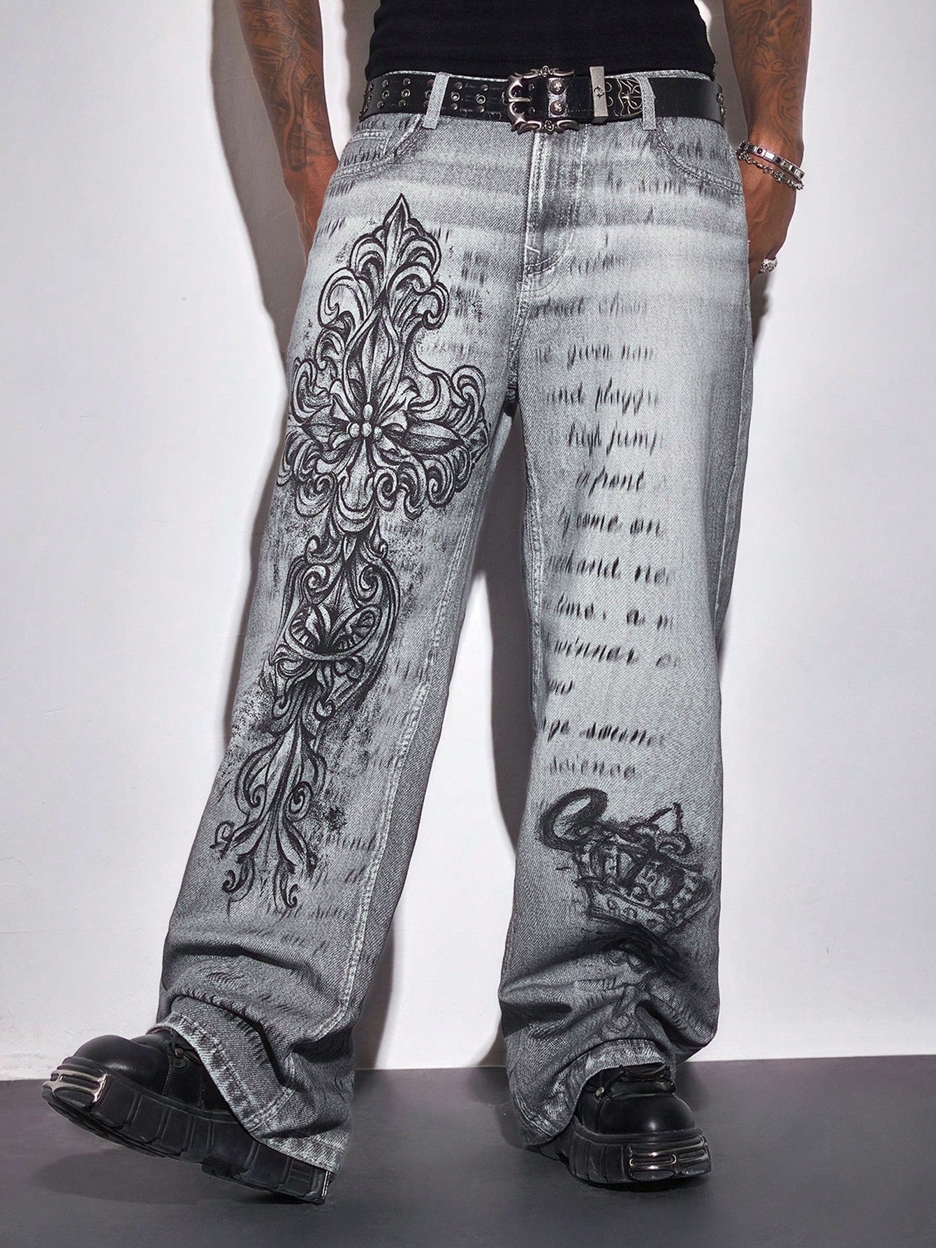 ROMWE MEN Casual Men's Plus Size Gothic Style Fashion Jeans