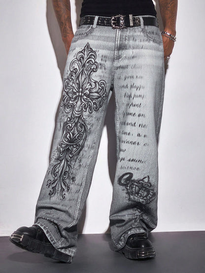 ROMWE MEN Casual Men's Plus Size Gothic Style Fashion Jeans
