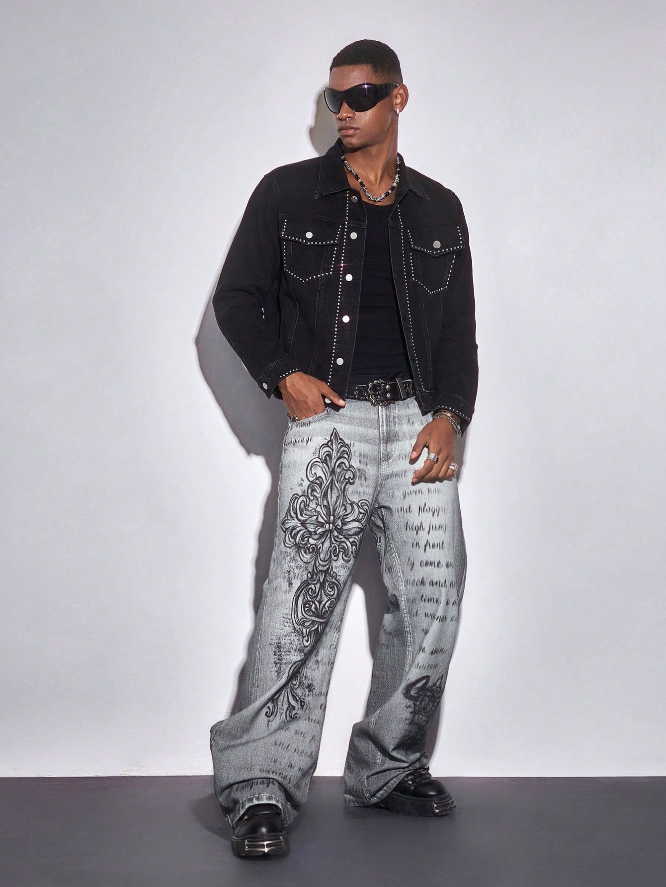 ROMWE MEN Casual Men's Plus Size Gothic Style Fashion Jeans