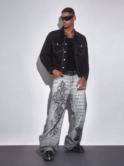 ROMWE MEN Casual Men's Plus Size Gothic Style Fashion Jeans