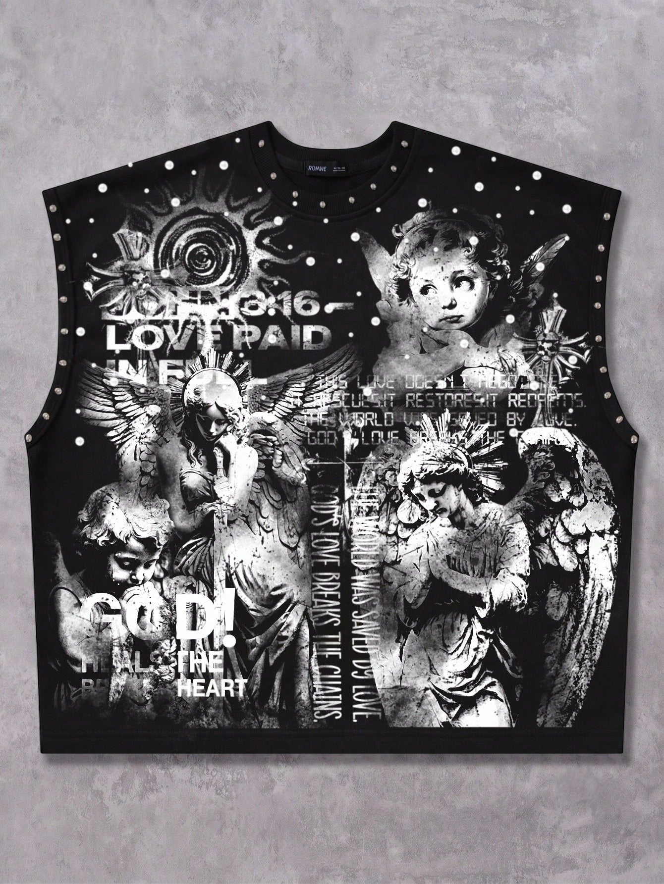 ROMWE MEN Grunge Punk Men's Loose Fit Tank Top With Rivet Decor And Print