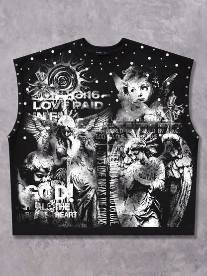 ROMWE MEN Grunge Punk Men's Loose Fit Tank Top With Rivet Decor And Print
