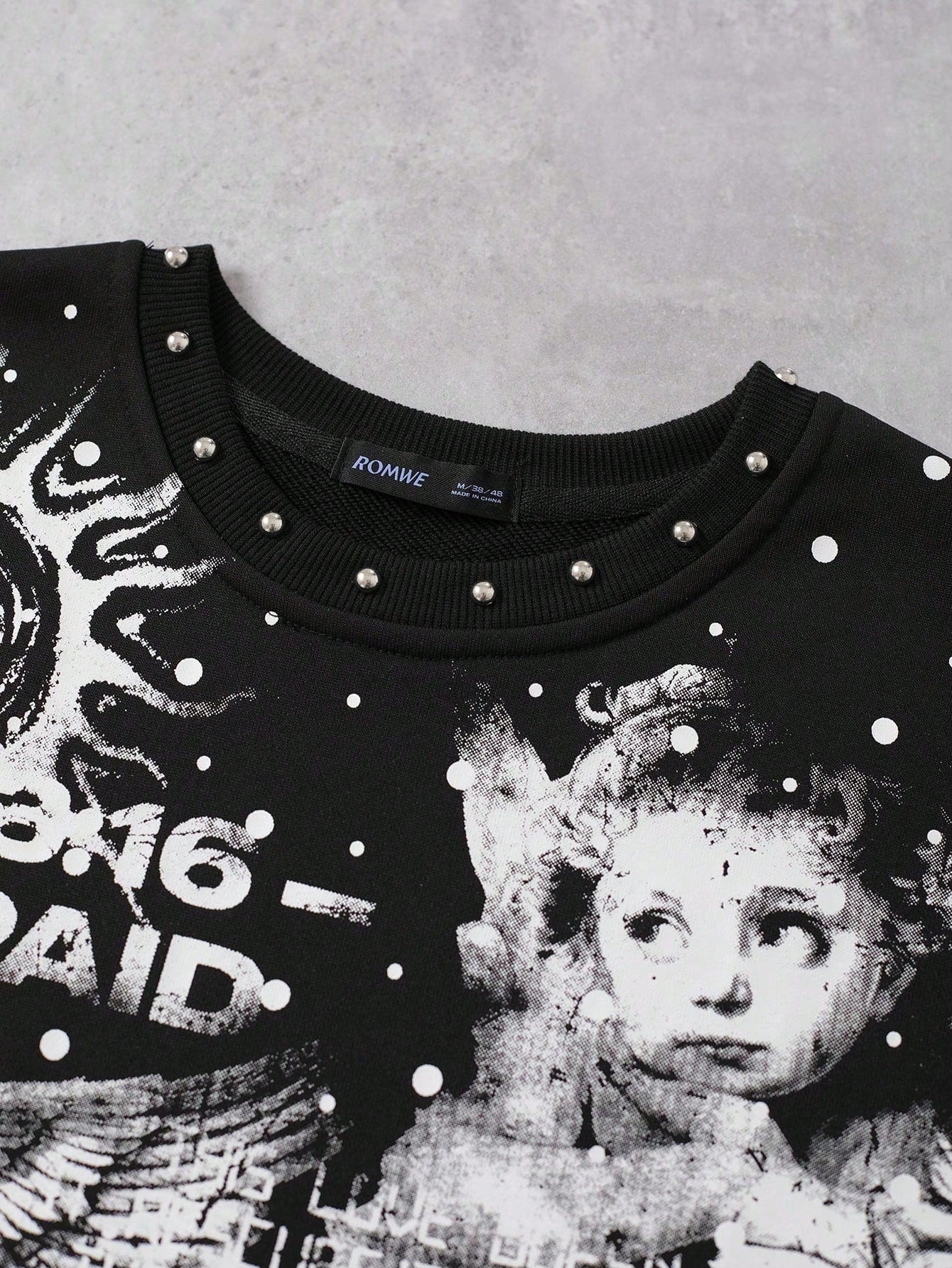 ROMWE MEN Grunge Punk Men's Loose Fit Tank Top With Rivet Decor And Print