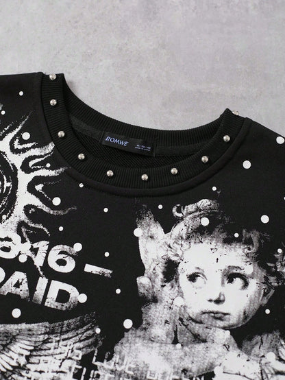 ROMWE MEN Grunge Punk Men's Loose Fit Tank Top With Rivet Decor And Print