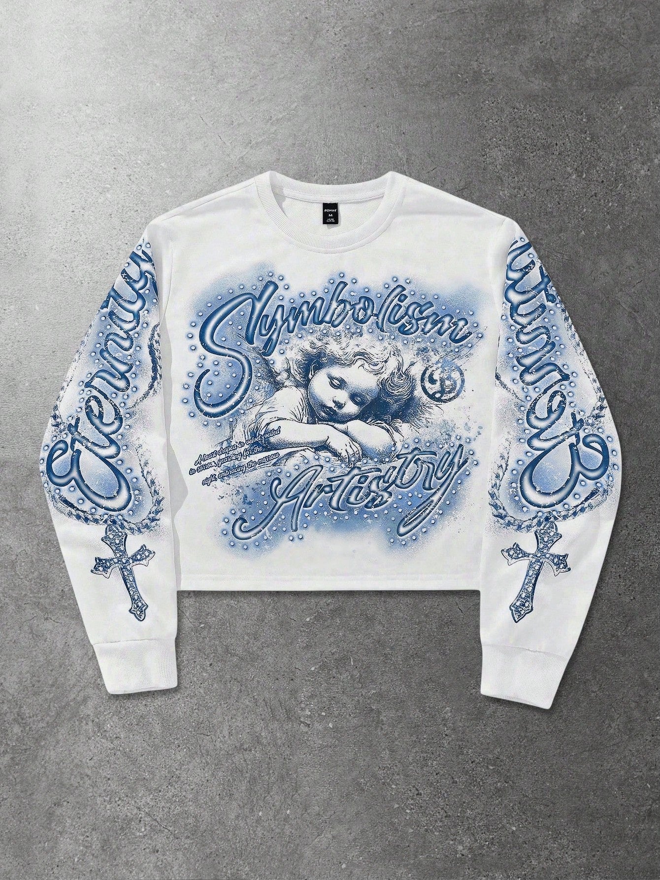 ROMWE MEN Street Life Men's Letter & Angel Graphic Print Crew Neck Pullover Sweatshirt