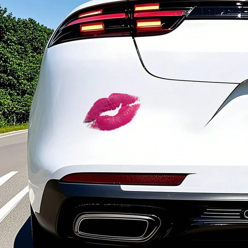 Rose Red Lip Print Vinyl Sticker, Realistic Lipstick Kiss Mark Car Rear Bumper Decorative Decal, Waterproof Removable Vehicle Exterior Accessory