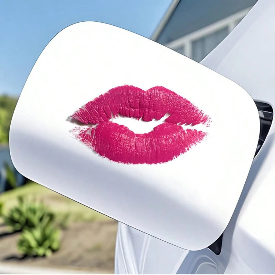 Rose Red Lip Print Vinyl Sticker, Realistic Lipstick Kiss Mark Car Rear Bumper Decorative Decal, Waterproof Removable Vehicle Exterior Accessory