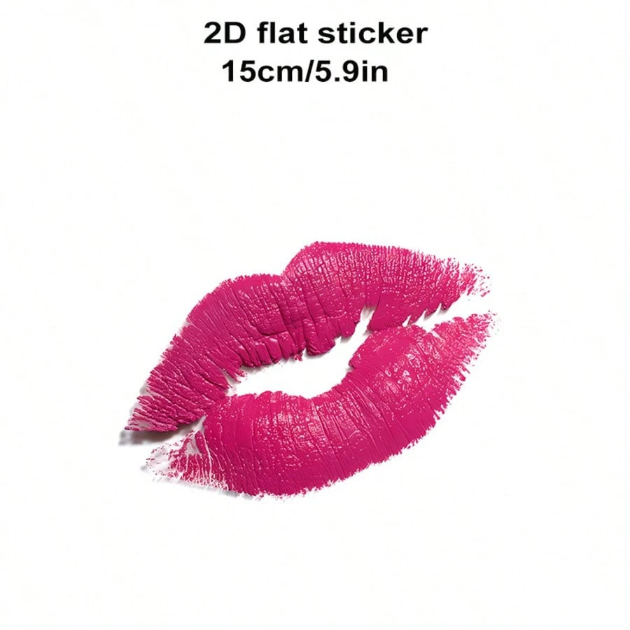 Rose Red Lip Print Vinyl Sticker, Realistic Lipstick Kiss Mark Car Rear Bumper Decorative Decal, Waterproof Removable Vehicle Exterior Accessory