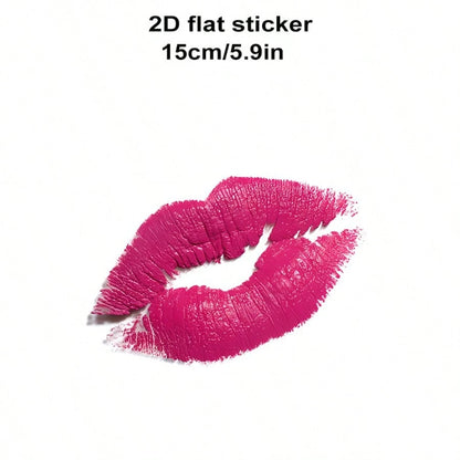 Rose Red Lip Print Vinyl Sticker, Realistic Lipstick Kiss Mark Car Rear Bumper Decorative Decal, Waterproof Removable Vehicle Exterior Accessory