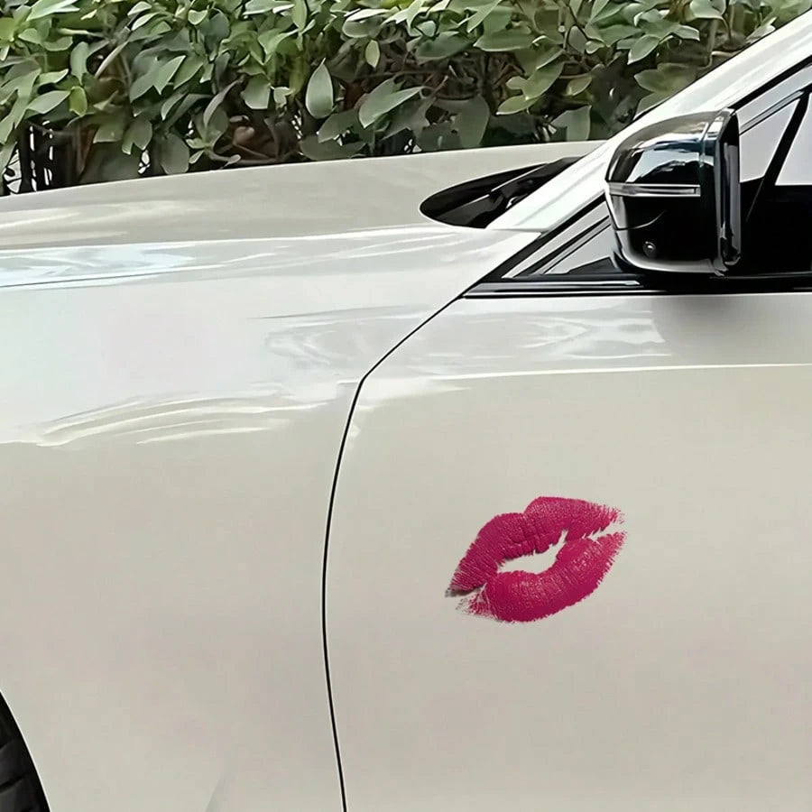 Rose Red Lip Print Vinyl Sticker, Realistic Lipstick Kiss Mark Car Rear Bumper Decorative Decal, Waterproof Removable Vehicle Exterior Accessory