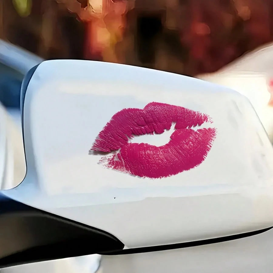 Rose Red Lip Print Vinyl Sticker, Realistic Lipstick Kiss Mark Car Rear Bumper Decorative Decal, Waterproof Removable Vehicle Exterior Accessory