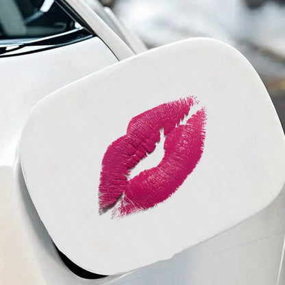 Rose Red Lip Print Vinyl Sticker, Realistic Lipstick Kiss Mark Car Rear Bumper Decorative Decal, Waterproof Removable Vehicle Exterior Accessory