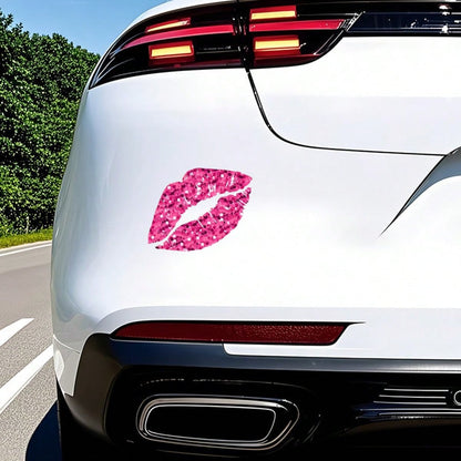 Rose Red Lip Print Vinyl Sticker, Realistic Lipstick Kiss Mark Car Rear Bumper Decorative Decal, Waterproof Removable Vehicle Exterior Accessory