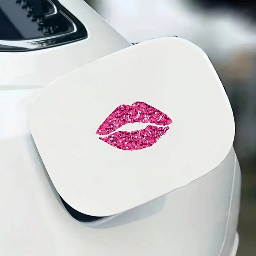 Rose Red Lip Print Vinyl Sticker, Realistic Lipstick Kiss Mark Car Rear Bumper Decorative Decal, Waterproof Removable Vehicle Exterior Accessory