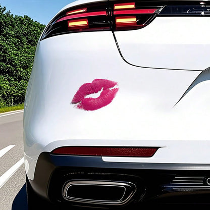 Rose Red Lip Print Vinyl Sticker, Realistic Lipstick Kiss Mark Car Rear Bumper Decorative Decal, Waterproof Removable Vehicle Exterior Accessory
