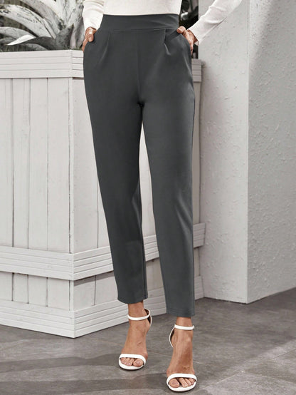 RosyDaze Plain Multicolor Grey Winter Casual Office Women Summer Tapered Cropped Pants,Elegant Business Everyday Wear Ankle Work Pants For Women