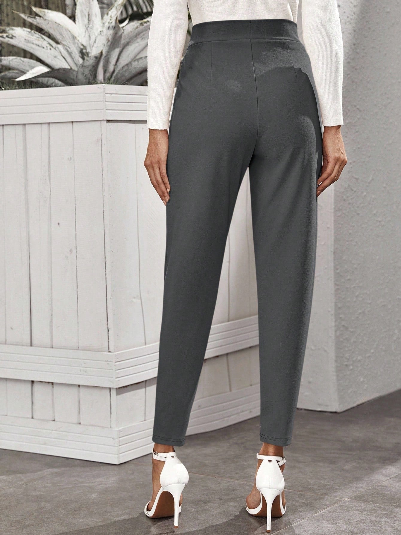 RosyDaze Plain Multicolor Grey Winter Casual Office Women Summer Tapered Cropped Pants,Elegant Business Everyday Wear Ankle Work Pants For Women
