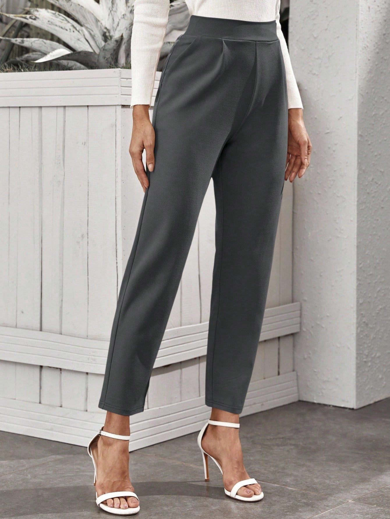 RosyDaze Plain Multicolor Grey Winter Casual Office Women Summer Tapered Cropped Pants,Elegant Business Everyday Wear Ankle Work Pants For Women