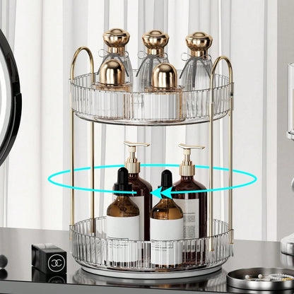 Rotating Makeup Organizer Countertop 2 Tier Lazy Susan Trays Clear Skincare Perfume Storage For Bathroom Counter Vanity.
