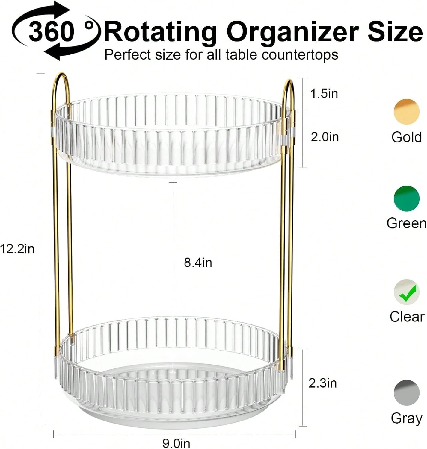 Rotating Makeup Organizer Countertop 2 Tier Lazy Susan Trays Clear Skincare Perfume Storage For Bathroom Counter Vanity.