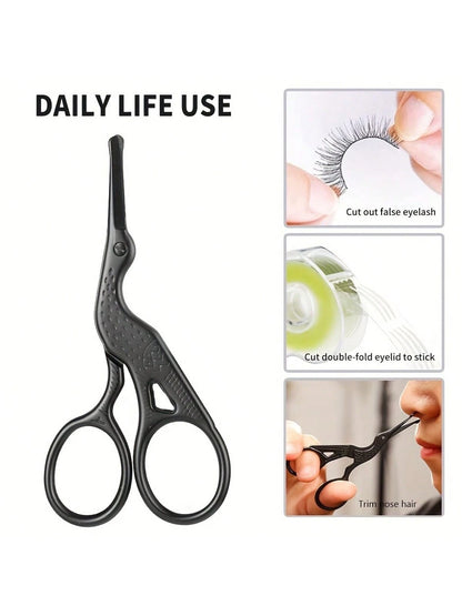 Round Tip Stainless Steel Nose Hair Scissors, 1pc Crane-Shape Beauty Scissors For Eyebrow, Nose, Beard, Ear Hair, Stainless Steel Eyebrow Scissors, Unisex Professional Facial Hair Scissors