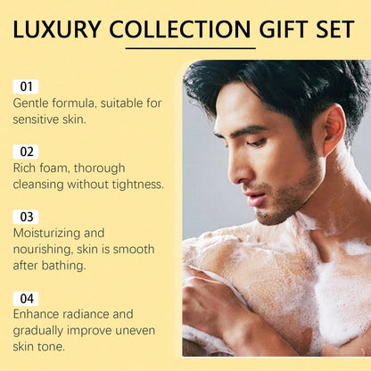 Roxelis Men's Skincare Gift Set 4 In 1 Set (Men Body Lotion 100g & Men Body Spray 100ml & Men Shower Gel 100ml & Birch Lemon Perfume 100ml) Perfect Christmas Birthday Gift For Father, Boyfriend