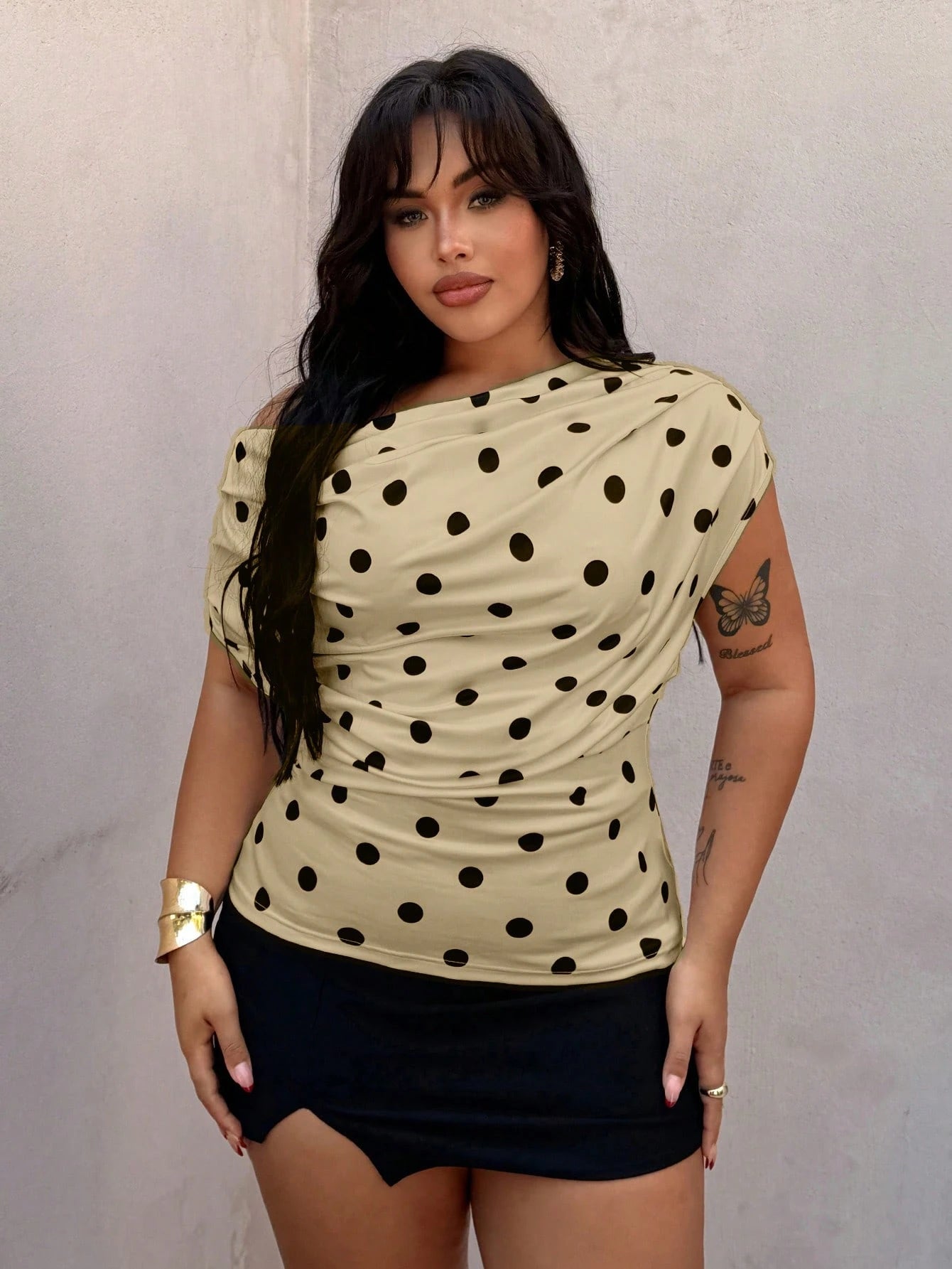 Rustia Plus Size Polka Dot Scoop Neck Sleeveless T-Shirt, Spring/Summer