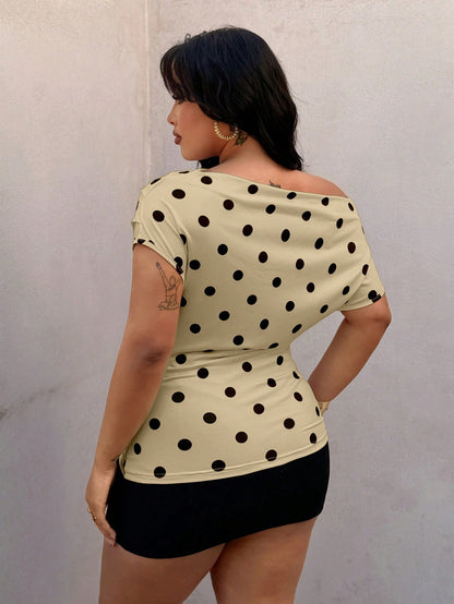 Rustia Plus Size Polka Dot Scoop Neck Sleeveless T-Shirt, Spring/Summer