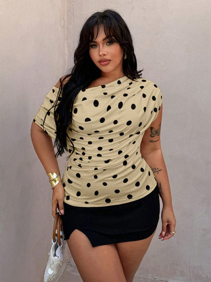 Rustia Plus Size Polka Dot Scoop Neck Sleeveless T-Shirt, Spring/Summer