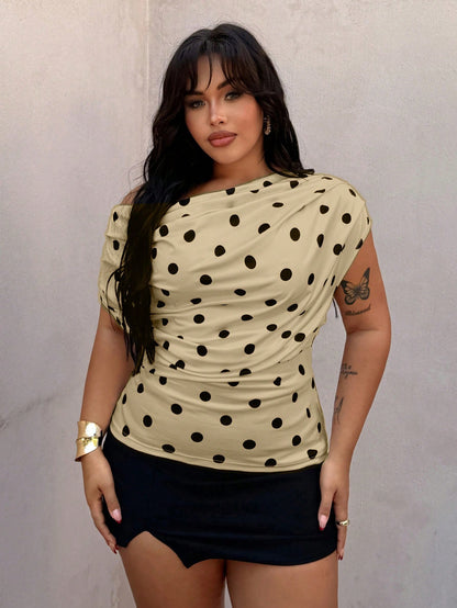 Rustia Plus Size Polka Dot Scoop Neck Sleeveless T-Shirt, Spring/Summer