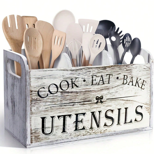 Rustic Wooden Kitchen Appliance Organizer, 1 3-Compartment Storage Box, Countertop & Wall Mounted Organizer, Made Of Wood, Kitchenware Accessories For Cooking, Dining And Baking Tools