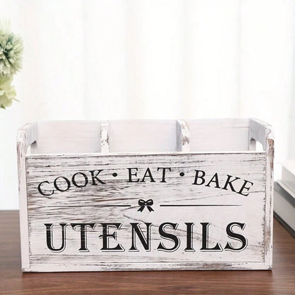 Rustic Wooden Kitchen Appliance Organizer, 1 3-Compartment Storage Box, Countertop & Wall Mounted Organizer, Made Of Wood, Kitchenware Accessories For Cooking, Dining And Baking Tools