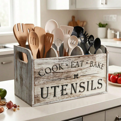 Rustic Wooden Kitchen Appliance Organizer, 1 3-Compartment Storage Box, Countertop & Wall Mounted Organizer, Made Of Wood, Kitchenware Accessories For Cooking, Dining And Baking Tools