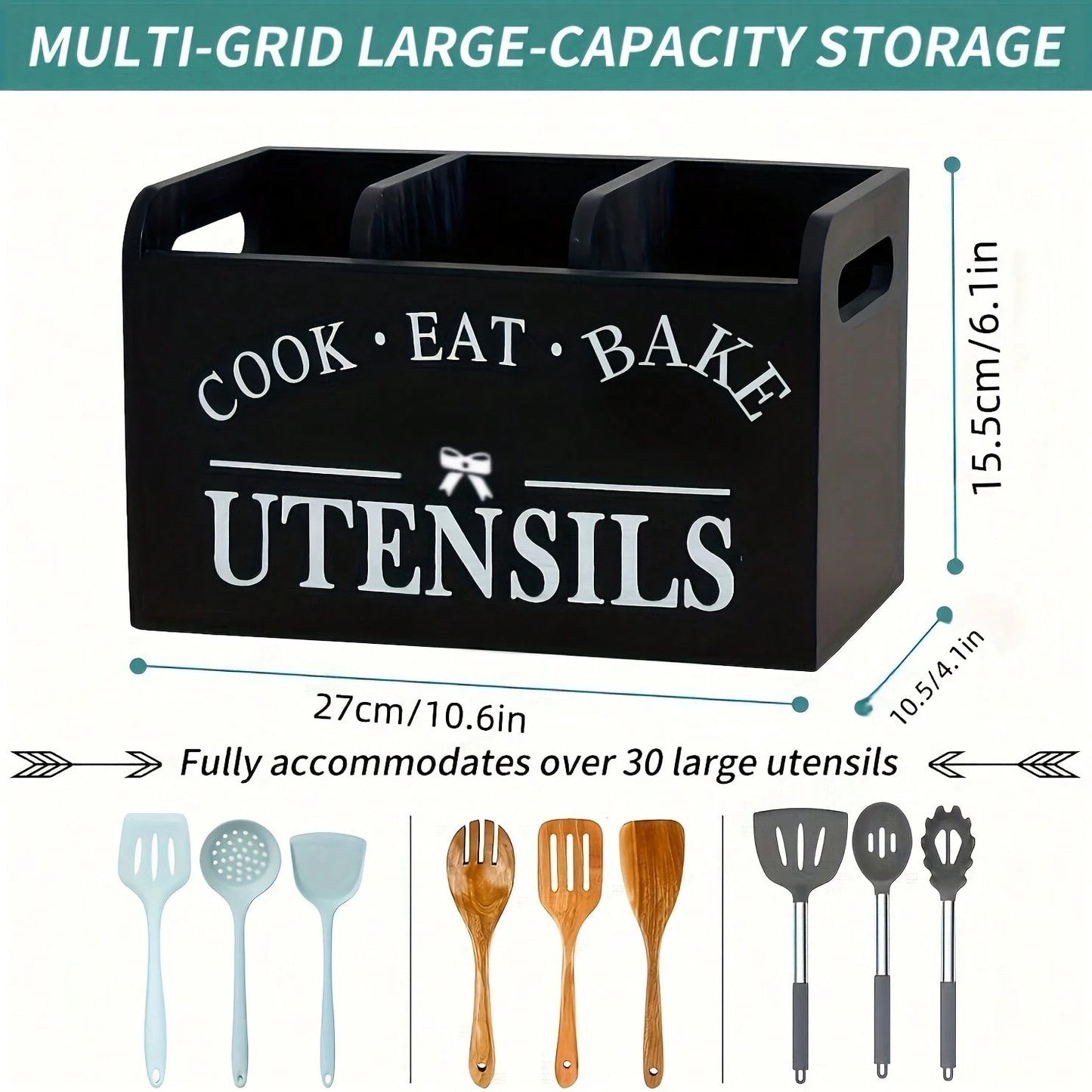 Rustic Wooden Kitchen Appliance Organizer, 1 3-Compartment Storage Box, Countertop & Wall Mounted Organizer, Made Of Wood, Kitchenware Accessories For Cooking, Dining And Baking Tools