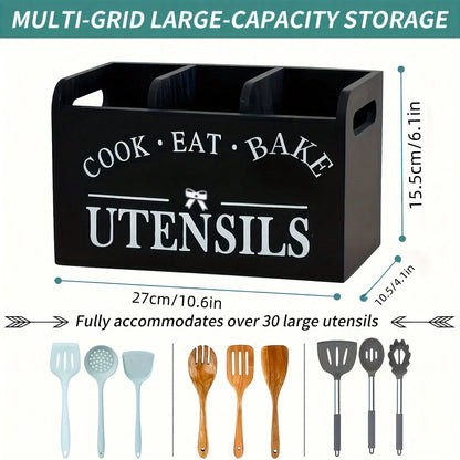 Rustic Wooden Kitchen Appliance Organizer, 1 3-Compartment Storage Box, Countertop & Wall Mounted Organizer, Made Of Wood, Kitchenware Accessories For Cooking, Dining And Baking Tools