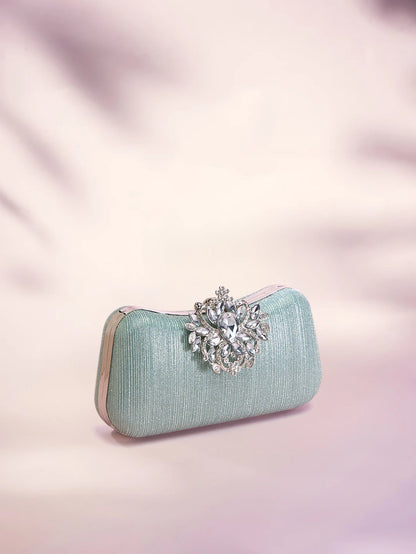 Rylithe 1pc Mint Green Glitter Luxury Crystal Elegant Evening Bag Rhinestone Clutch, Ideal Gift For Women Suitable For Party, Wedding, Banquet
