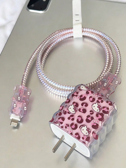 SANRIO 1 Set Cute Leopard Print Hello Kitty Charging Protection Case- Compatible With IPhone 16 Pro/17 Pro, Includes 20W Charging Adapter And Cable (Charger Not Included)