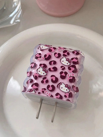 SANRIO 1 Set Cute Leopard Print Hello Kitty Charging Protection Case- Compatible With IPhone 16 Pro/17 Pro, Includes 20W Charging Adapter And Cable (Charger Not Included)