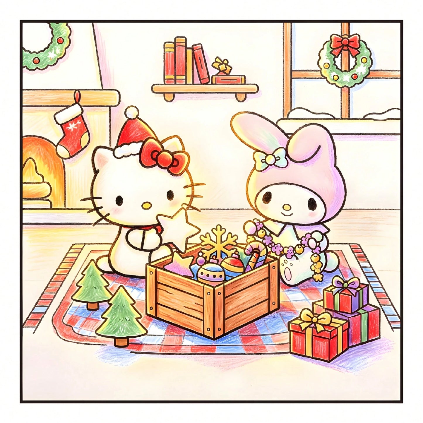 SANRIO MERRY CHRISTMAS: Cute Sanrio Characters Winter Christmas Coloring Book, 24 Pages All Ages Coloring Book, Suitable For Home And School, Ideal Christmas, Birthday, Back To School Gift, Comes With